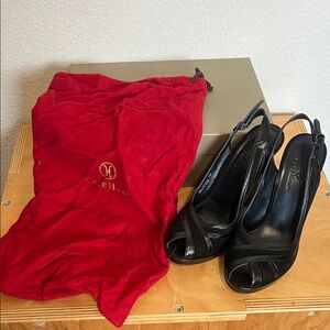 Cole Haan Black Peep-Toe Slingbacks